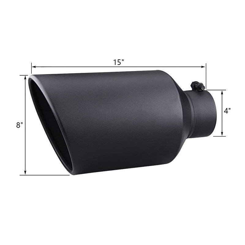 LCGP Diesel Exhaust Tip 4" Inlet, 8" Outlet 15" Length Truck Tailtip, Bolt-On, Rolled End Angle Cut Tailpipe, Black Powder Coated - Image 2